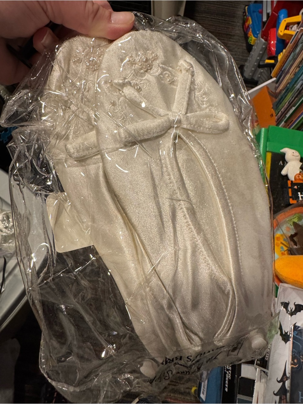 White Satin Decorative Slipper Cover with Bow
